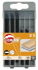 Coffret de 5  lames scies sauteuses 4 bois + 1métal Leman