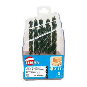 Box of 15 Leman wood twist drill bits