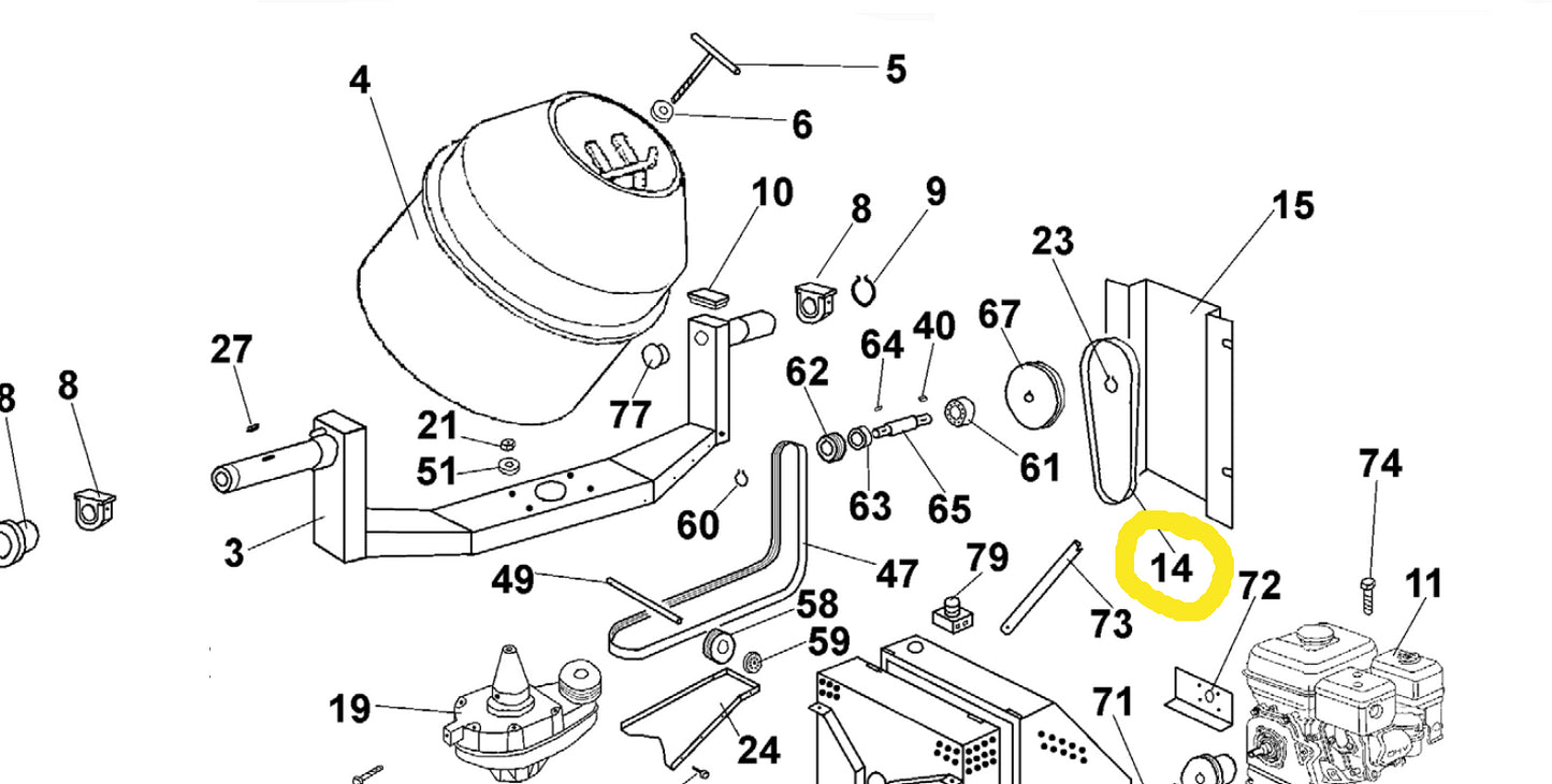 Courroie bétonnière IMER S350, S250 et S190 thermique