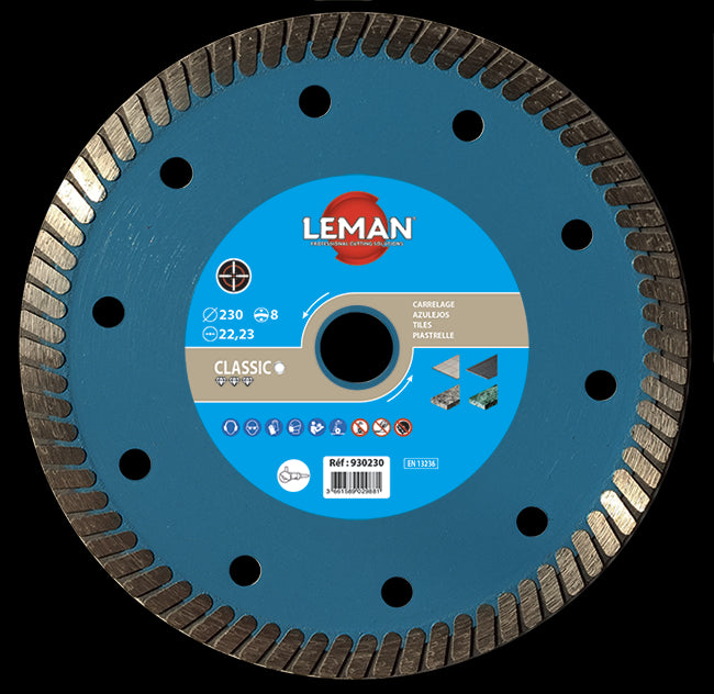 Leman continuous grooved rim tile disc