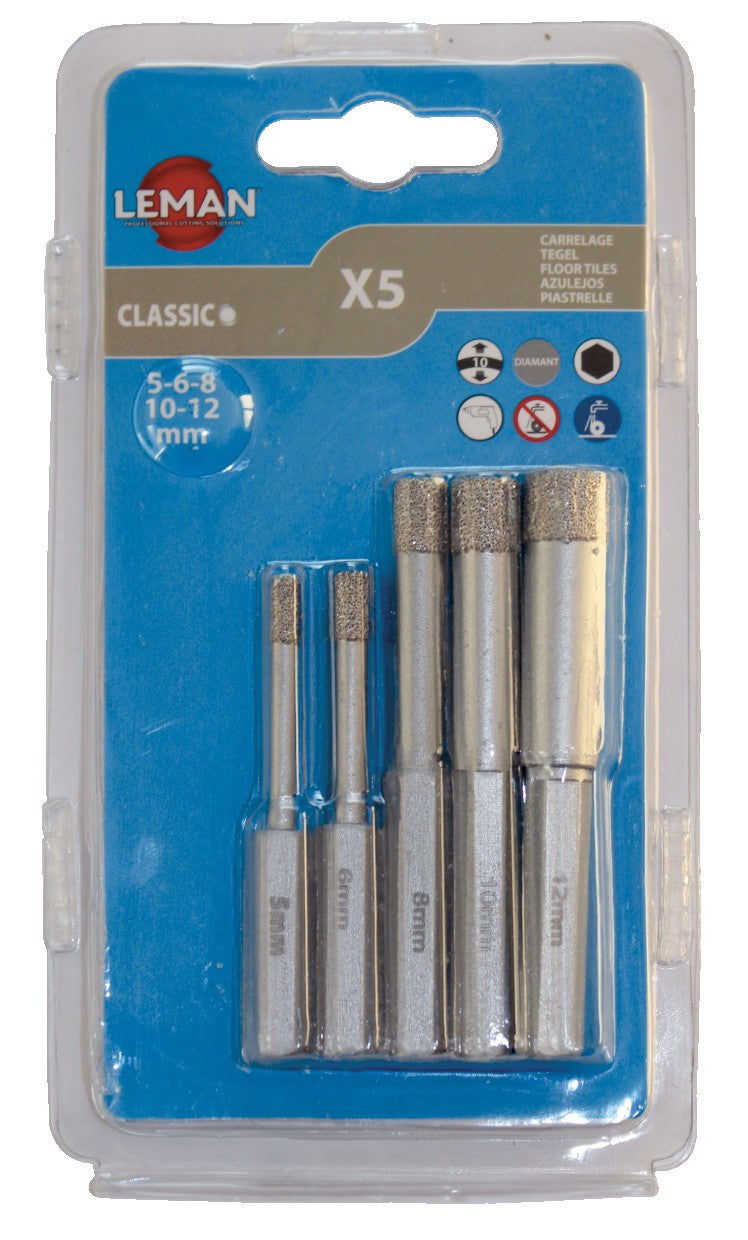 Set of 5 Leman porcelain stoneware diamond drill bits