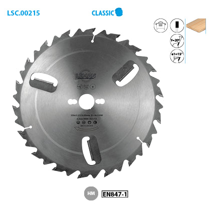 Leman circular saw blade with scraper and anti-kickback